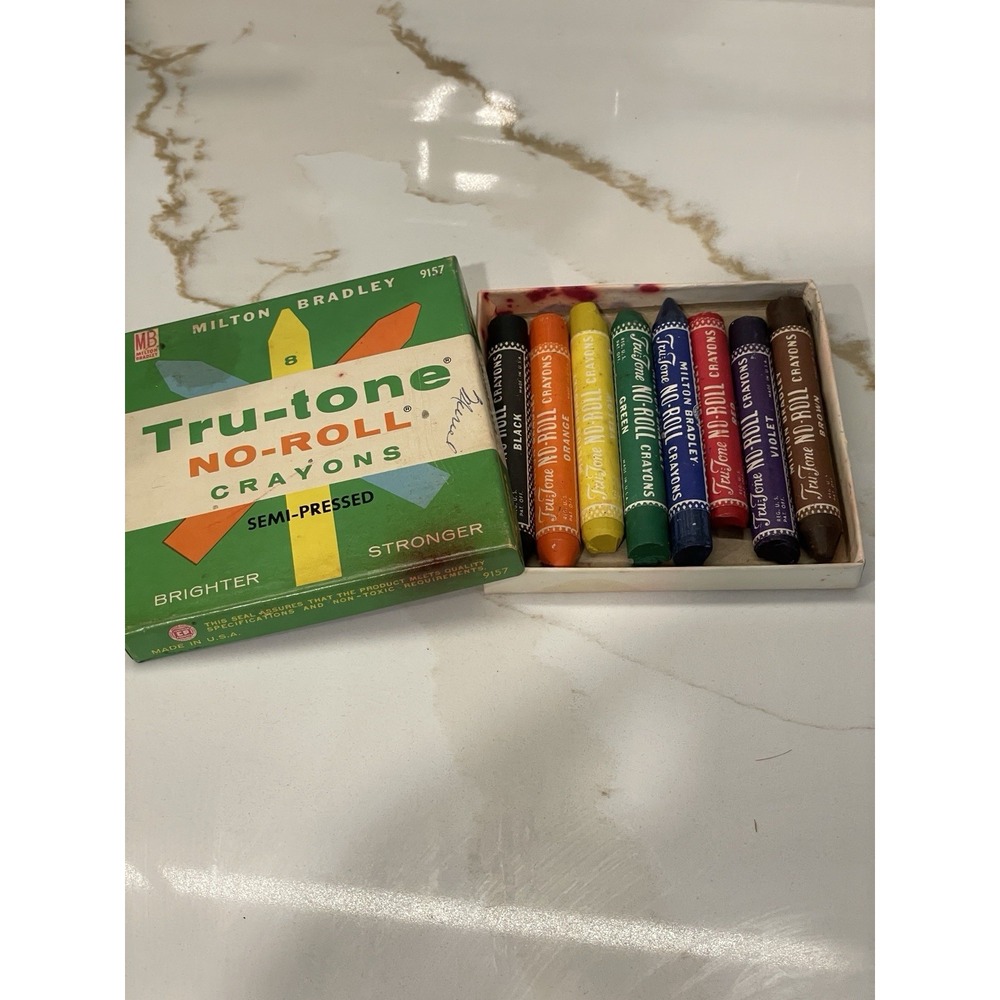 Vintage Milton Bradley Tru-tone No-Roll Crayons 8 Count Lightly Used USA Box